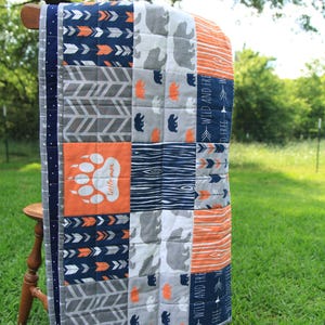 Woodland Animal Baby Boy Quilt, Embroidered Handmade Toddler blanket