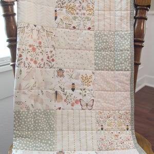 Bumblebee Baby Girl Keepsake Quilt Gift, Pink Green Cream Handmade Floral Toddler Blanket