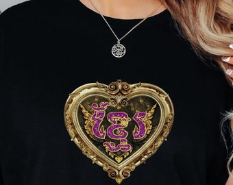 Gold Heart Purple Khmer Shirt Cambodian T Shirt Gift for Cambodian Heritage Travel Lover Top Cultural Pride Southeast Asian T-Shirt