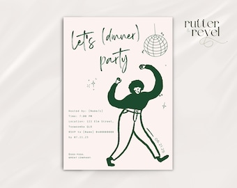 Groovy Dinner Party Invitation: Retro Disco Theme, Editable Canva Template (Digital Download)
