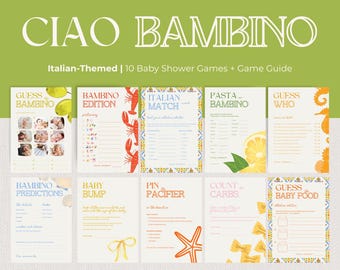 008 Ciao Bambino 'Hello Baby' Baby Shower Games Bundle | Italian-Themed Editable Templates