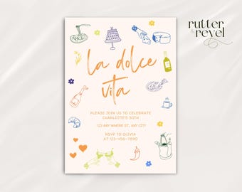 Italian Party Invitation: La Dolce Vita, Mediterranean Theme (Editable Template)