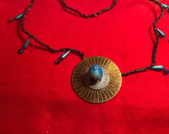 Antique Metal Disc Pendant & Teardrop Beads (Drum Adornment)