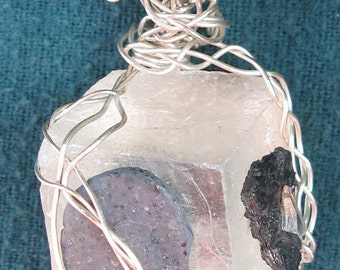 Optical Calcite, Riverstone, Sterling Silver Pendant