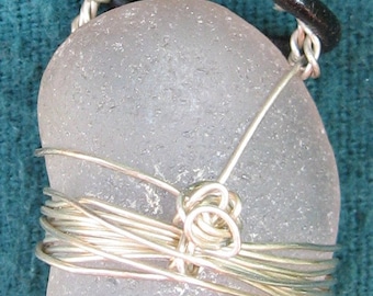 Clear\/Gray Beach Glass, Sterling Silver Pendant