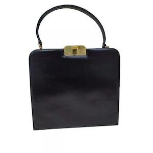 Impresionante bolso de mano vintage Rendl original de cuero negro con espejo