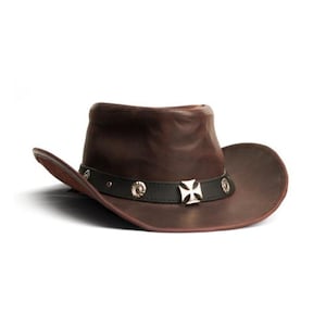 Handcrafted Leather Cowboy Hat: Brown Western Hat with Cross