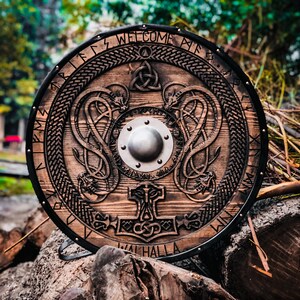 Custom Carved Viking Shield: Medieval Norse Decor, Cosplay Prop