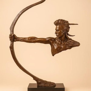 Handmade Indian Warrior Archer Polyresin Sculpture: Native Art Decor