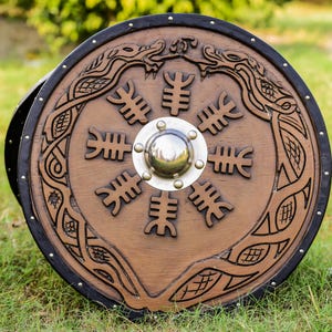 Custom Carved Viking Shield: Medieval Norse Decor, Cosplay Prop