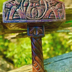 Hand-Carved Wooden Mjolnir: Viking Thor Hammer Replica