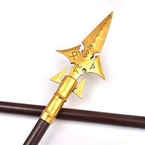 Handmade Norse Spear of Odin: Brass Gungnir Replica with Leather Shaft
