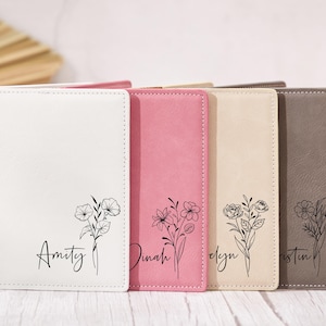 Porta-passaporte de flores de nascimento, capa de passaporte de couro personalizada, presentes para madrinhas, presente de Natal para mulheres, presente de viagem, lembrancinhas de casamento