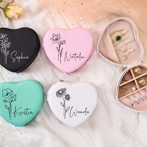 Birth Flower Jewelry Travel Case, Birth Month Flower Gift, Personalized Birthday Gift, Leather Jewelry Travel Case, Jewelry Box Gift for Her