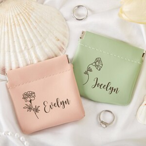 Porte-monnaie personnalisé avec fleurs - Pochette pour chapelet - Porte-monnaie pour monnaie - Porte-monnaie - Trousse à fermeture automatique - Pochette à maquillage - Pochette à bijoux de voyage pour fille - Cadeaux de Noël