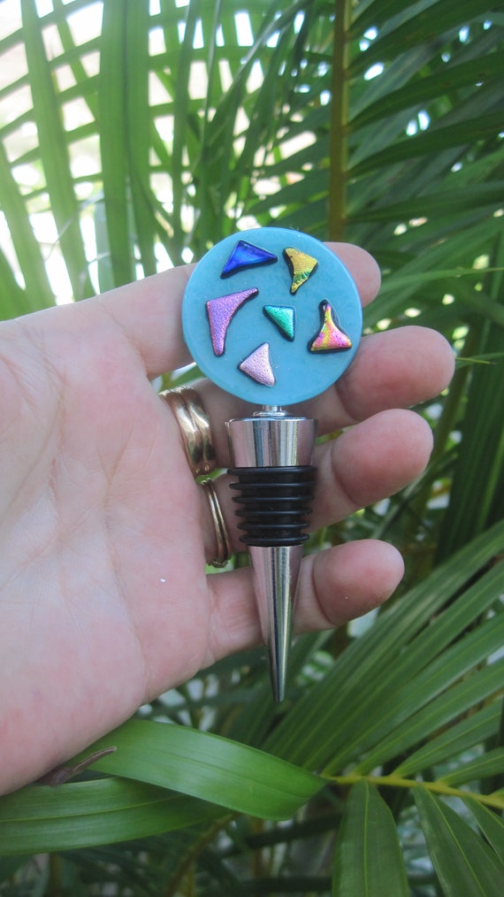 Wine Stopper with Dicrhoic Fused Glass w0023