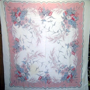 1950s PRINT KITCHEN TABLECLOTH - Wheat & Floral