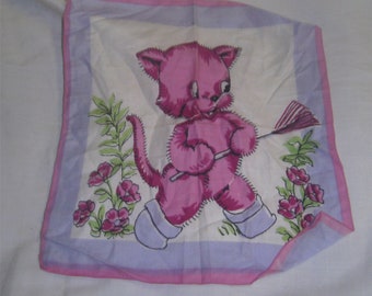 VINTAGE HANKIE - Childs -  Purple Cat