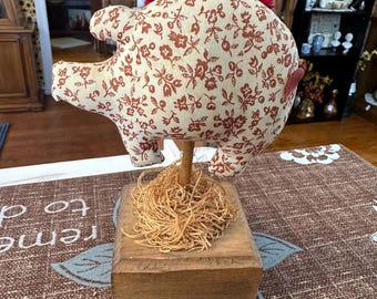 Primitive Fabric Pig Folk Art | Farmhouse Country Decor | Handmade Style Pig Figurine