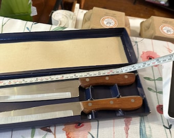 Vintage Japanese Carving Knife Set | Fine Cuisine Wood Handle Serving Knives (Original Box)
