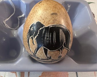 Hand Carved Kenya Safari Stone Egg | Etched Wildlife Animal Art Decor