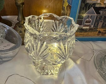 Vintage Cut Glass Votive Holder: Crystal Style Pedestal Bowl, Candy Dish, Trinket Decor