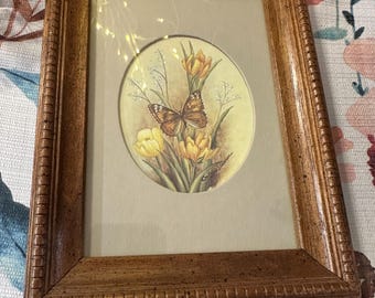 Vintage Butterfly Tulip Print by Kay Lamb Shannon | Oval Matted Botanical Wall Art