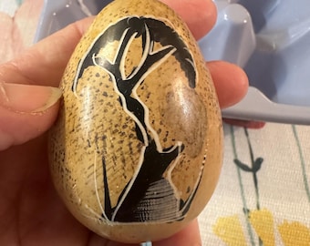 Hand Carved Kenya Safari Stone Egg Sculpture | Etched Wildlife Art Decor (Approx. 2.5")