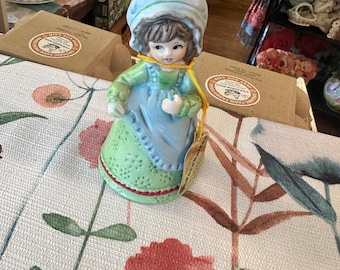 Vintage 1979 Adorabelles Bisque Porcelain Bell Girl Figurine JASCO Taiwan Cottagecore Decor