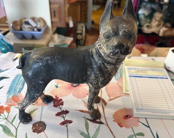 Antique Style Cast Iron Boston Terrier Dog Doorstop Statue Marked Heavy 4 lb Figurine