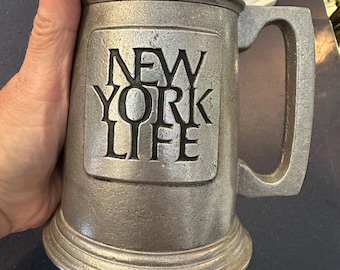 Vintage Wilton Pewter New York Life Stein | Advertising Mug | Insurance Collectible | Made in Columbia Pennsylvania