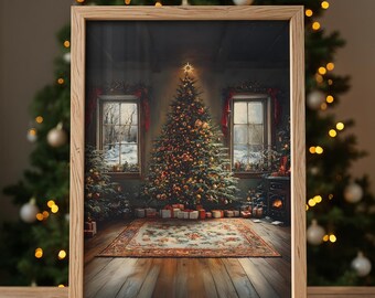 Vintage Christmas Tree Print | Christmas Tree Painting | Holiday Decor Printable Wall Art for Festive Home Decor