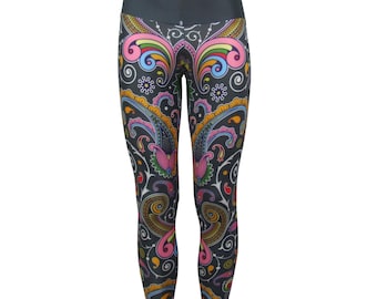 Print Sublimation Leggings – High Waist Yoga Pants | Colorful Paisley & Floral Pattern Workout Leggings | Fitness Leggings for Women