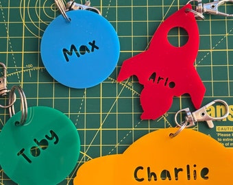 Personalised Kids Bag Tag | Custom Name Keychain | School Backpack ID Tag | Luggage Name Tag | Acrylic Keyring | Back to School
