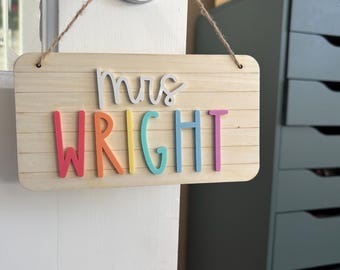 Personalized Teacher Name Sign | Rainbow Classroom Decor