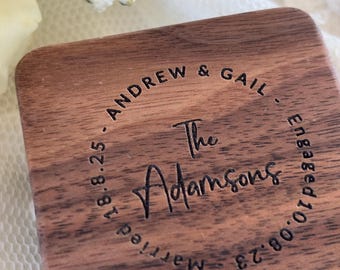 Engraved Walnut Wood Ring Box | Personalized Wedding Keepsake