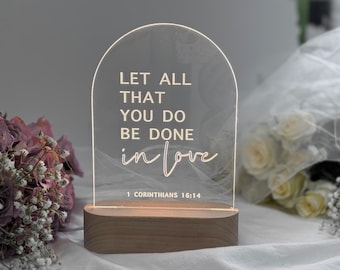 Acrylic Scripture LED Light | Christian Wedding Decor, 'Love' Verse