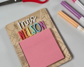 Teacher Gift  | Rainbow | Personalised Teacher gift | Teacher thank you | Classroom Essential | Desk tidy  |  Note Pad | Stationery holder
