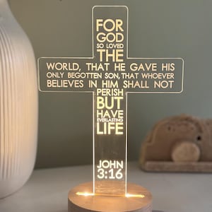 Illuminated Cross Light | John 3:16 Bible Verse Home Decor