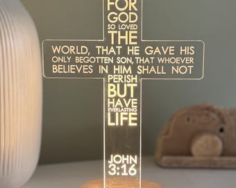 Illuminated Cross Light | John 3:16 Bible Verse Home Decor