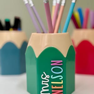 Teacher Stationery Holder Pots | Personalised Teacher gift | Teacher thank you | Desk Storage Decor | Back to School | Organisation image 2