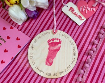 Personalized Baby Footprint Plaque | Birch Wood Nursery Decor