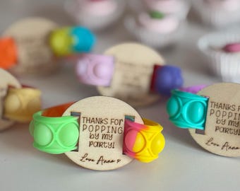 Personalized Pop-It Bracelet Party Favors | Engraved Wooden Tag