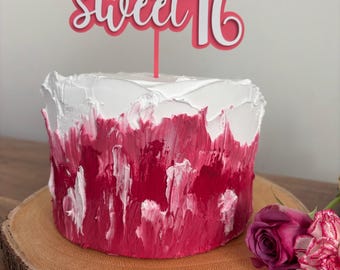 Sweet 16 Acrylic Cake Topper | Pink Birthday Party Decor