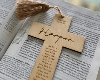 Personalized Baptism Keepsake | Birch Wood Cross Bookmark with Jute Tassel
