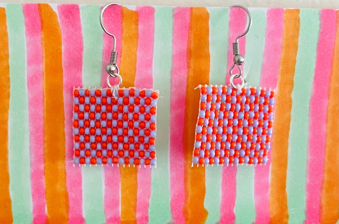 Hand Beaded Square Earrings - Etsy