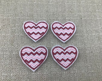 Chevron Red Pink White Heart Valentine Feltie CUT or UNCUT