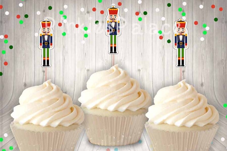 Nutcracker Cupcake Picks Christmas Holiday Food Picks Skewers Set of 12 image 1