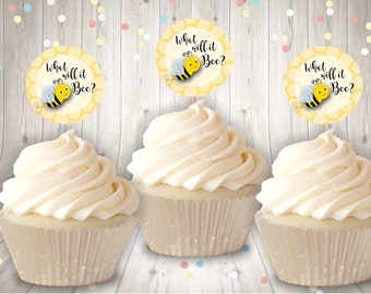 Gender Reveal What Will It Bee? Cupcake Toppers Food Picks Set of 12