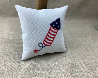 Patriotic Mini Pillow with Firecracker Embroidered Tiered Tray Bowl Filler